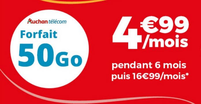 Forfait en promo : 5 euros seulement pour 50 Go chez Auchan Telecom