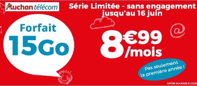 Forfait mobile en promo : 15 Go pour 8,99€ chez Auchan Telecom