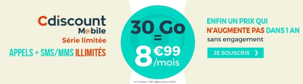 Forfait Cdiscount : la série limitée 30Go à 9€ à vie