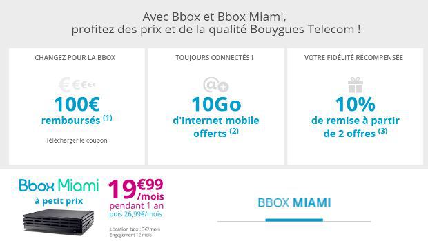 Promo chez Bouygues Telecom : Bbox Miami + B&You 10Go à 27,98€/mois !