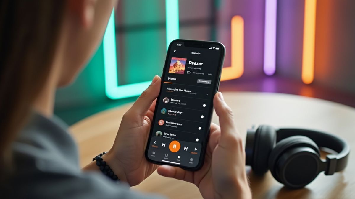 Smartphone avec interface Deezer, car l'application de musique est offerte avec un forfait B&YOU, ou à 1€ pendant 4 mois avec un forfait RED by SFR