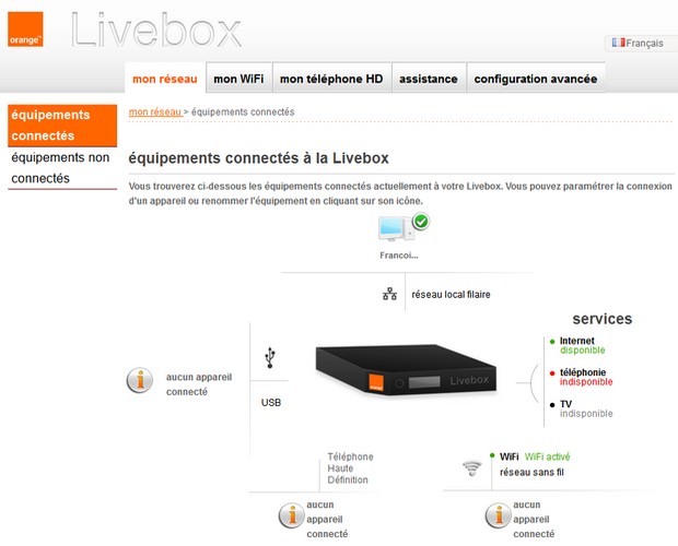 Les informations de connexion sur la Livebox