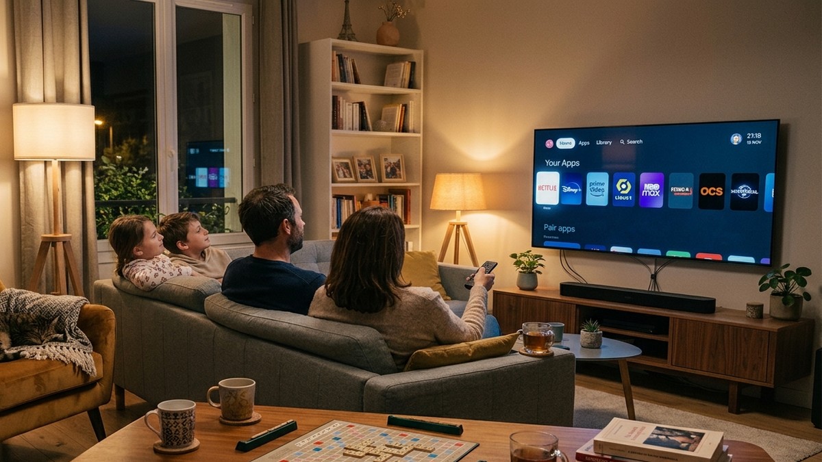 Une famille regarde le streaming sur sa TV