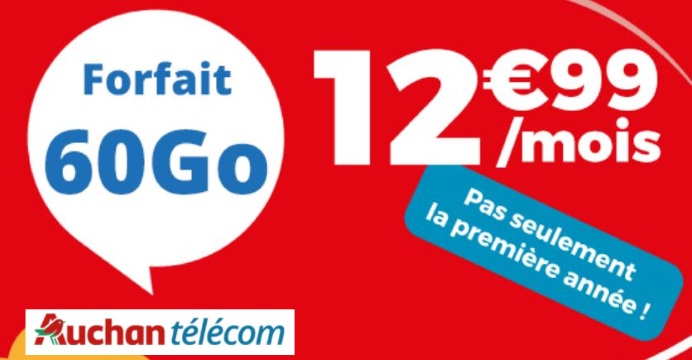 Forfait 4G en promo chez Auchan Telecom : 60 Go à 13€/mois, moins cher que Bouygues et RED
