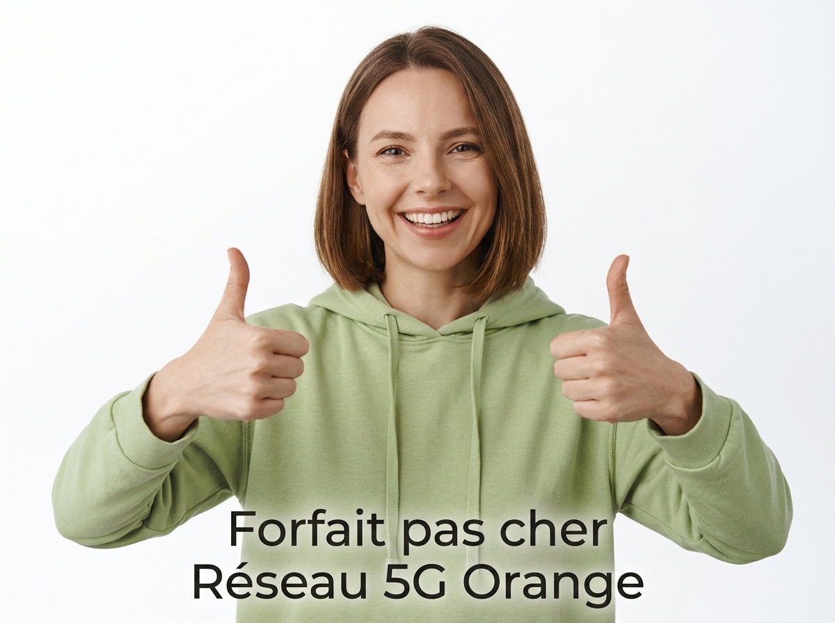 Femme sourit et lève les pouces, contente de récupérer la 5G d'Orange et 200Go à moins de 11€ via YouPrice