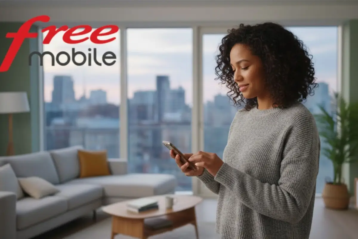 Femme consulte messagerie vocale visuelle par SMS sur son smartphone, désormais automatique chez Free Mobile