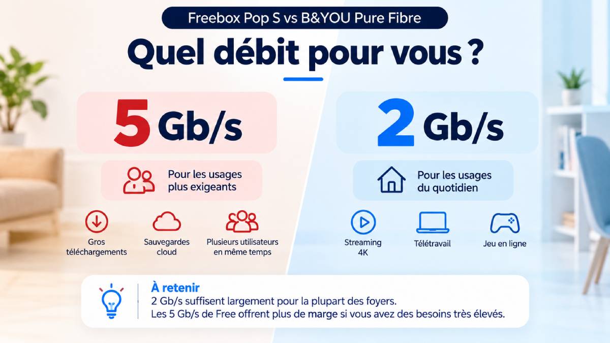 Freebox Pop S vs B&YOU Pure Fibre : débits