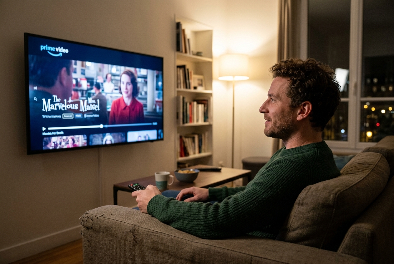 Un homme regarde un film sur la plateforme Amazon Prime Video.