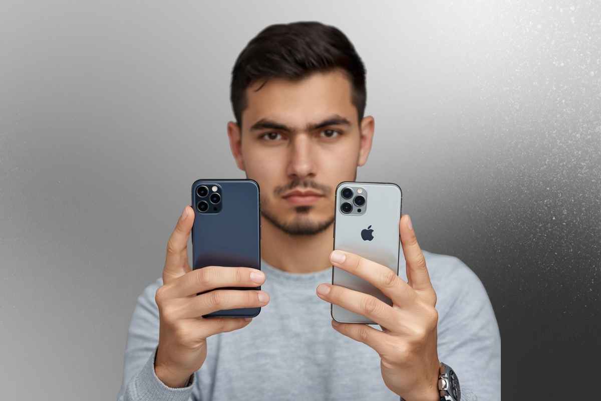 Un homme compare un iPhone avec un Samsung Galaxy