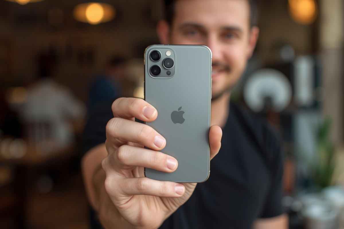 un homme avec son iphone reconditionné