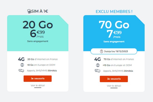 comparatif des forfaits 20 et 70 Go de Cdiscount Mobile