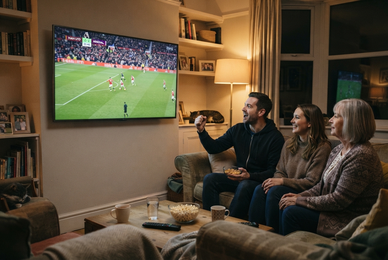 Un match de football diffusé sur un écran de télévision.