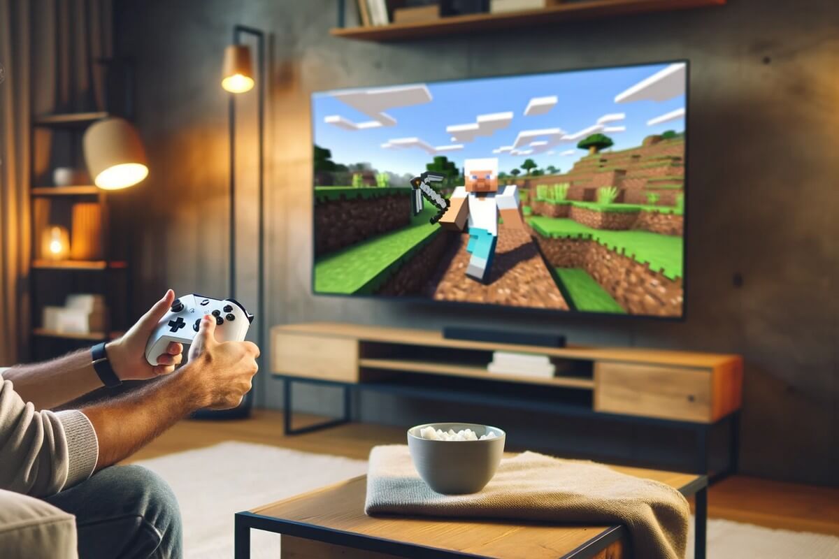 Minecraft sur TV du salon, offert avec les offres Bbox Gaming et la console XBox à 1€