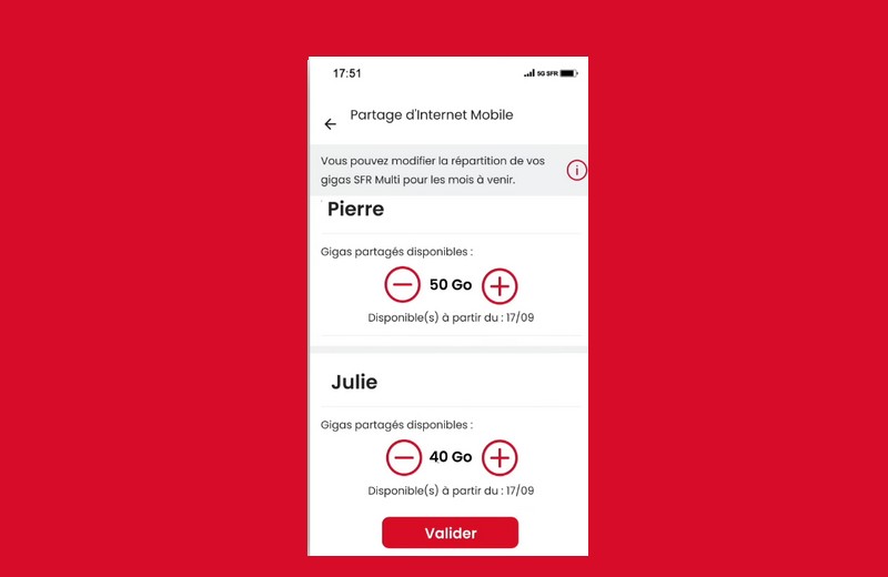100 Go à partager vers les autres forfaits SFR de la famille
