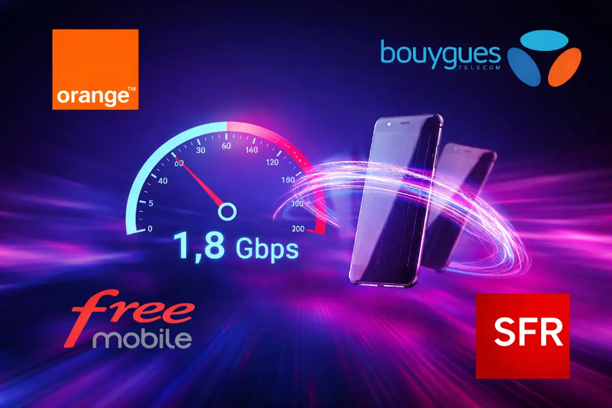 Records de débits mobile et logos des 4 opérateurs réseaux, car les stat 2025 sont tombées