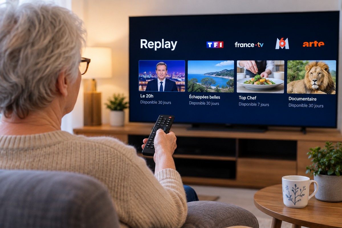Une femme regarde le replay sur sa smart tV