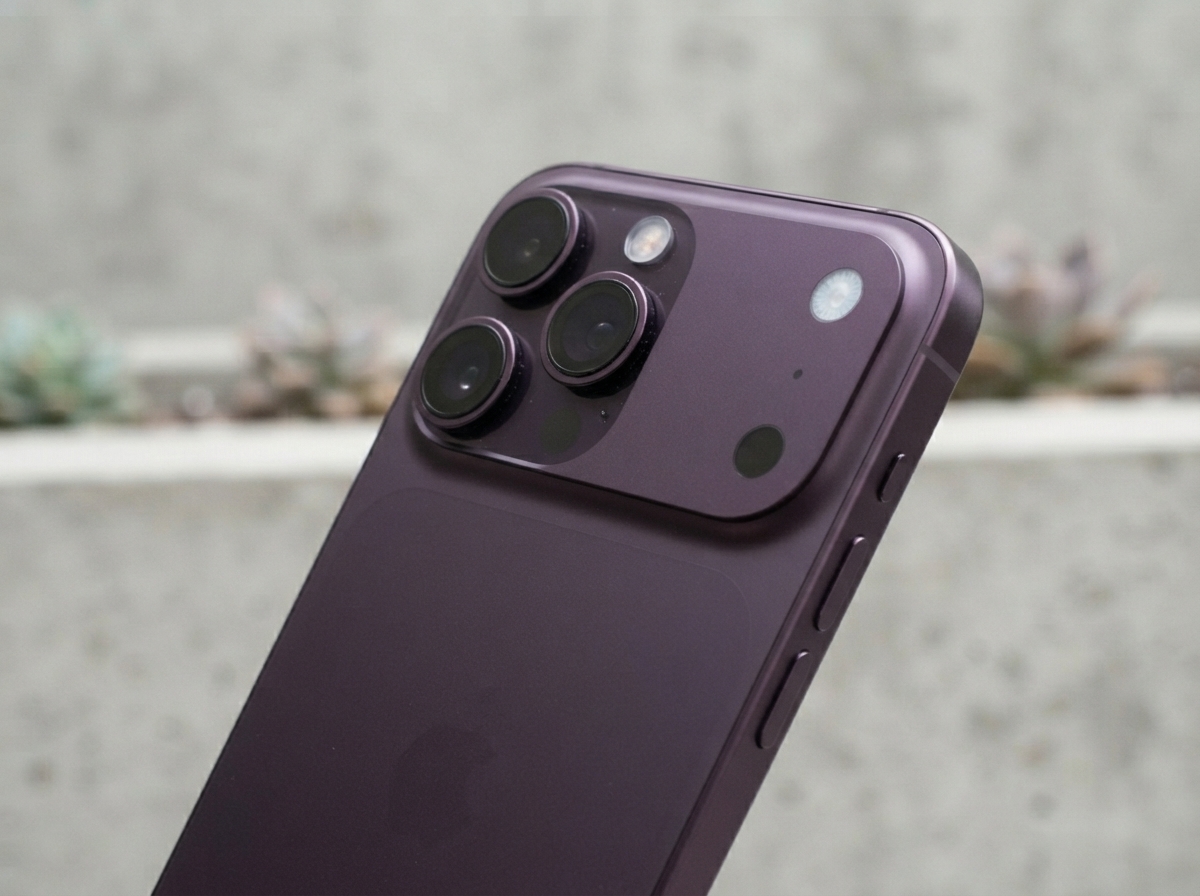 iPhone 18 Pro incliné vers la droite sur un arrière-plan neutre.
