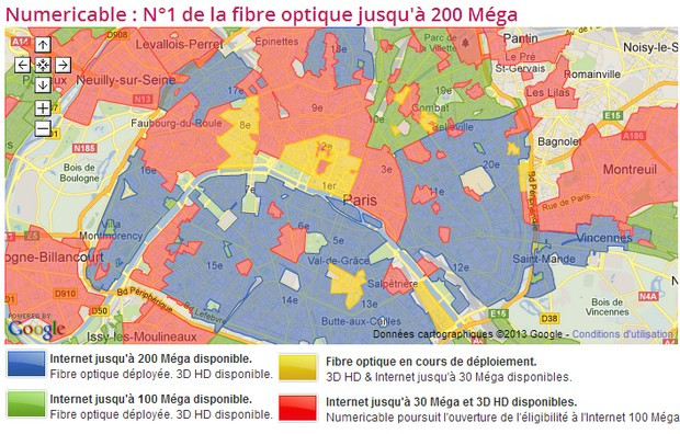 200 Mega : carte Numericable de Paris