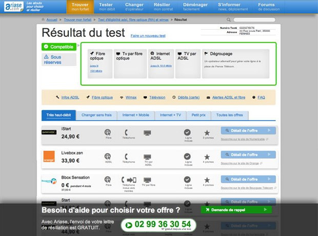 nouveau test d'éligibilité Ariase