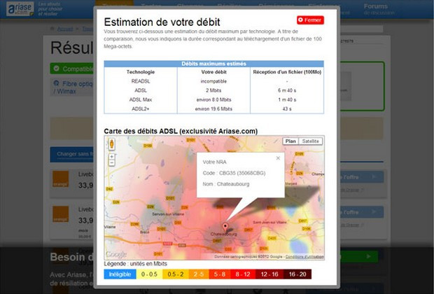 cartes des débits ADSL