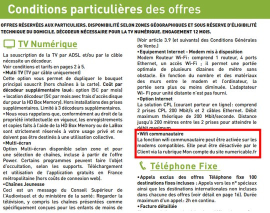 CGV Numericable WiFi communautaire