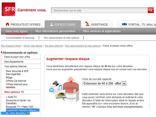 L'option 200Go offerte sur le décodeur Neufbox Evolution