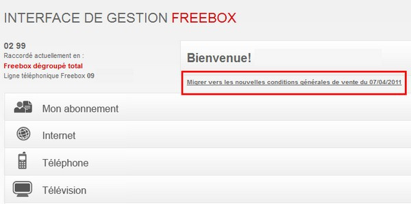 migration vers les nouvelles CGV Free