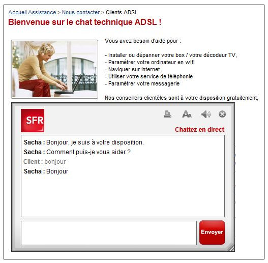 L'assistance par chat est disponible chez SFR