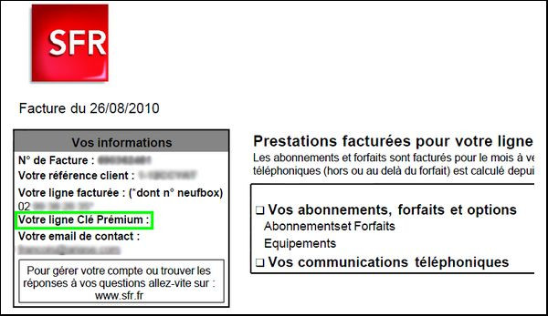 Facture SFR Ligne Clé Premium