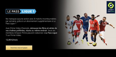 Le pass Ligue 1, c'est la nouvelle chaîne pour regarder la Ligue 1 et elle est accessible en exclusivité pour les abonnés Amazon Prime sur Prime Video
