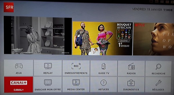 Il est possible d'accéder à l'univers Canal+ depuis l'interface TV de votre décodeur TV SFR.