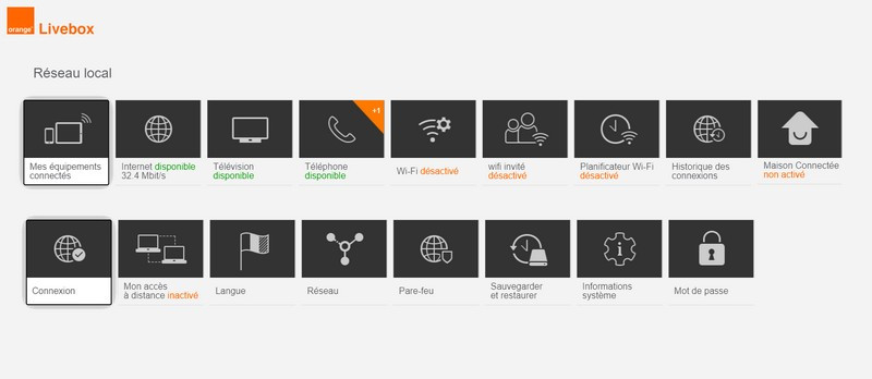 L'interface web de la Livebox d'Orange