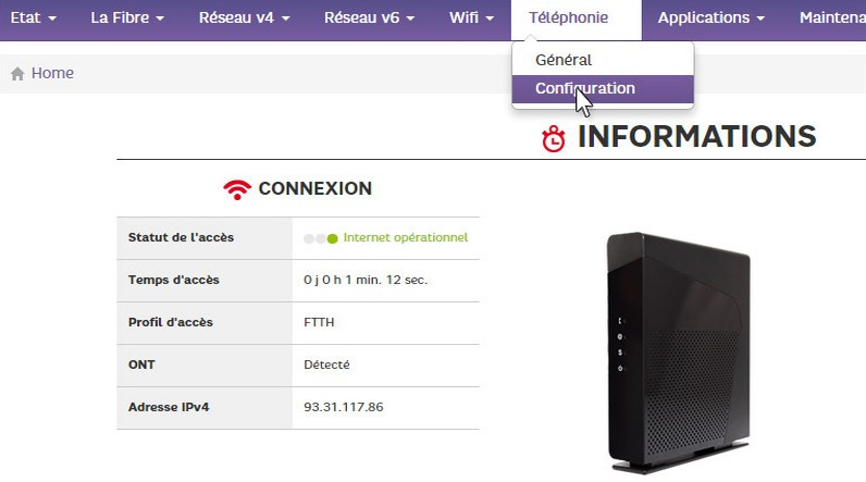 L'interface web de la Box de SFR