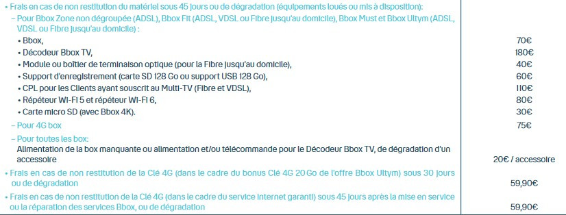 frais de non restitution de bouygues telecom