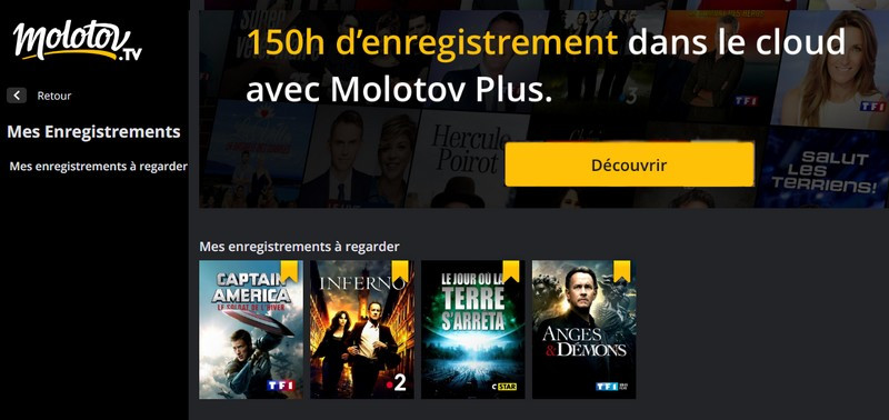 150 heures d'enregistrement TV en ligne avec Molotov