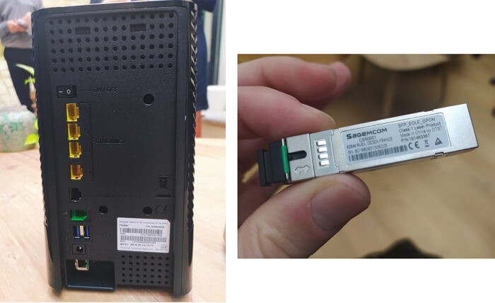 Connectique de la nouvelle Bbox : 4 ports 1 Gb/s et un slot compatible fibre 10 Gb/s