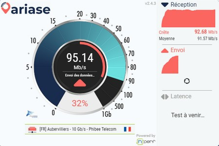 speedtest de fibre optique à 100 mega