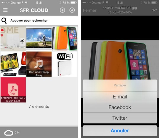 SFR cloud sur iPhone