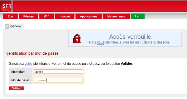 interface web de la Box de SFR