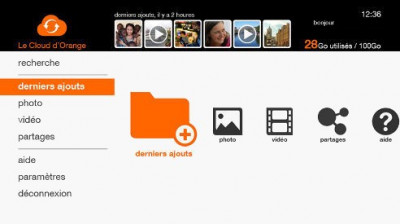 Interface du cloud d'Orange sur la TV d'Orange