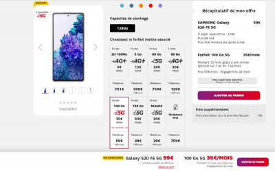Samsung Galaxy S20 FE 5G : souscription du forfait SFR