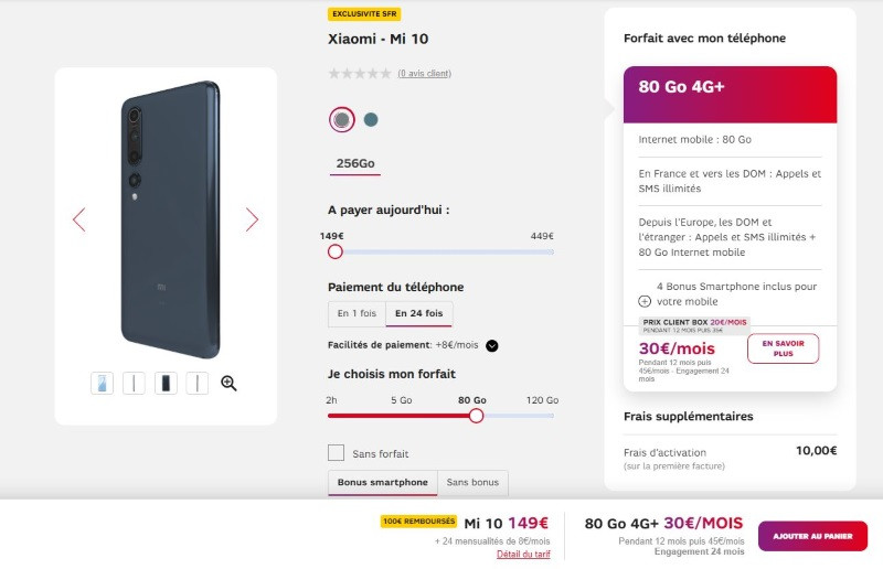 Souscription du forfait SFR pour Xiaomi Mi 10