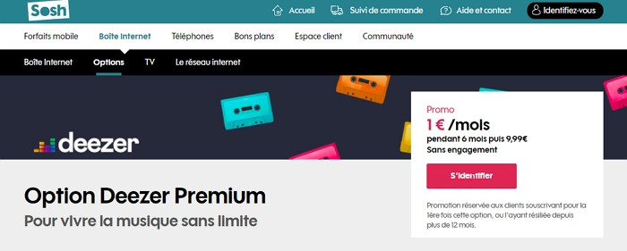 Vente Flash Deezer Premium chez Sosh : 1€/mois pendant six mois