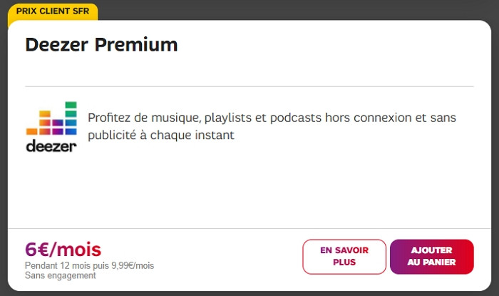 Deezer Premium SFR : 6€/mois pendant 12 mois