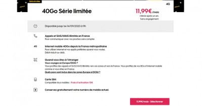 Les details du forfait en promo Sosh 40 Go à 11,99 euros par mois