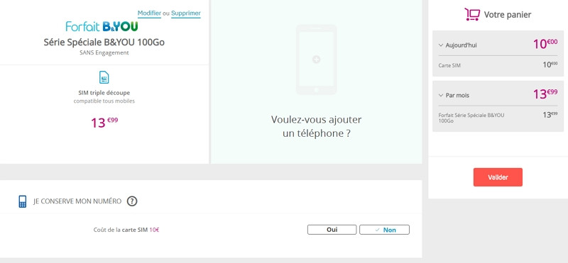 Souscription du forfait mobile 100 Go de Bouygues Telecom