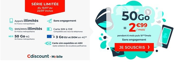 Le nouveau forfait en promo Cdiscount Mobile est à seulement 2,99€/mois pendant 6 mois.