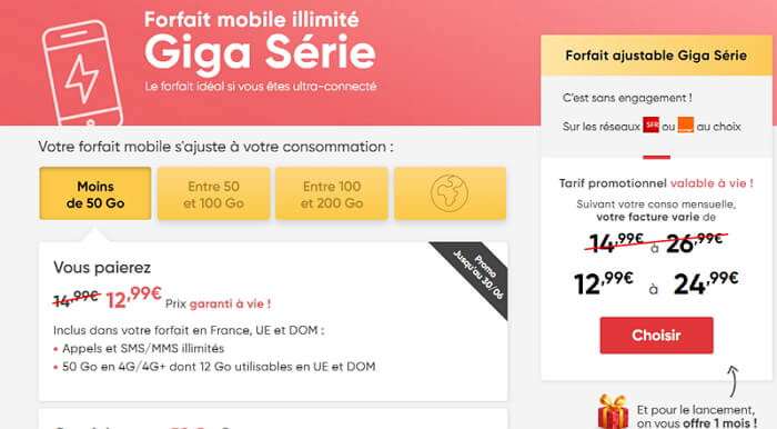 Giga Série Prixtelel : forfait 50 Go en promotion jusqu'au 30 juin 2020