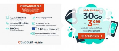 30 Go à seulement 3,99€/mois avec Cdiscount Mobile