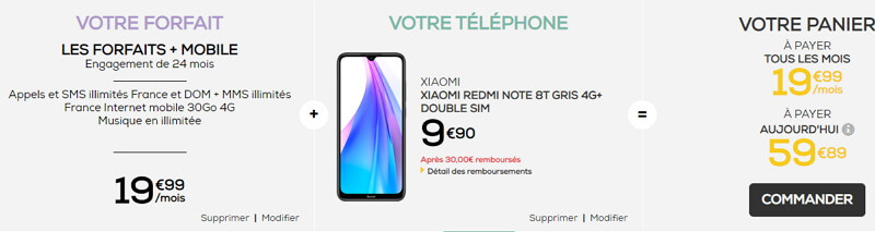 Redmi Note 8  pas cher chez La Poste Mobile : 9,90 euros avec un forfaitt 30 Go
